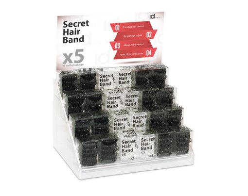 idHAIR Secret Hair Band Display (Black, Clear, Brown) x 24 Set