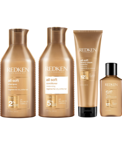 Redken All Soft Shampoo, Conditioner (300ml), Heavy Cream (250ml) & Argan Oil (111ml) Quad Bundle