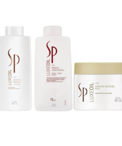 Wella SP LuxeOil Keratin Protect Shampoo, Conditioner 1000ml & Restore Mask 400ml Trio Pack