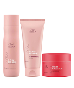Wella Invigo Blonde Recharge Shampoo, Conditioner & Colour Brilliance Mask Trio Pack