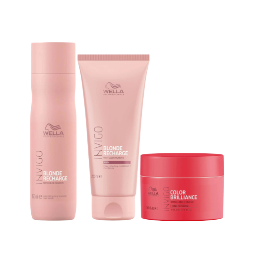 Wella Invigo Blonde Recharge Shampoo, Conditioner & Colour Brilliance Mask Trio Pack