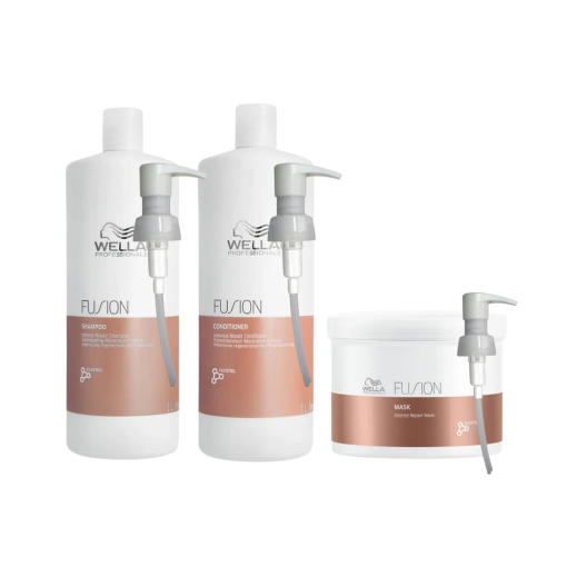 Wella Fusion Intense Repair Shampoo, Conditioner 1000ml & Mask 500ml + Pumps Set