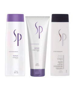 Wella System Professional Repair Shampoo, Conditioner & Cool Blonde Shampoo Trio Pack