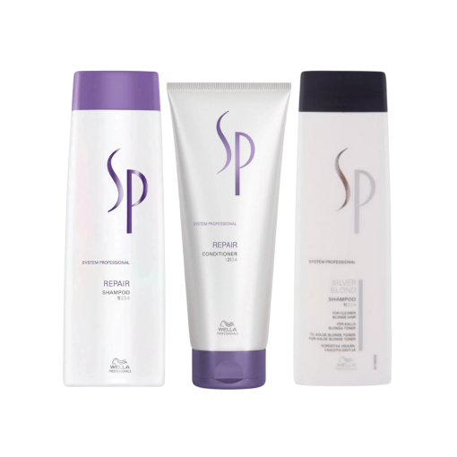 Wella System Professional Repair Shampoo, Conditioner & Cool Blonde Shampoo Trio Pack